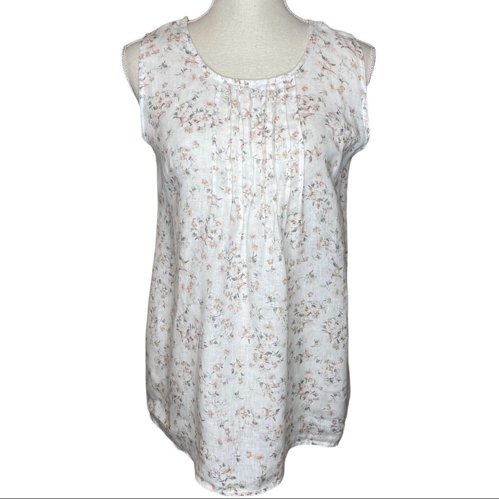 Laura Bianchi Women's White Floral Sleeveless Tank Top Blouse Linen Size Smalls